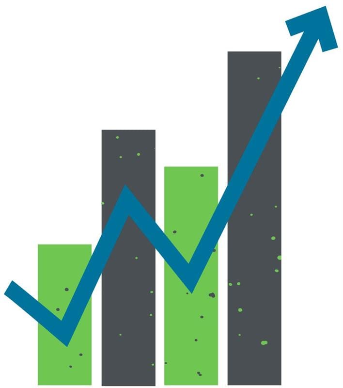 Bar chart with upward arrow showing business growth