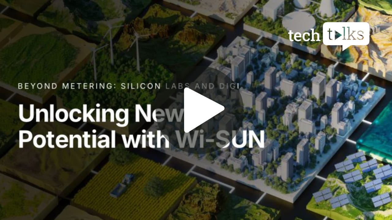 Video thumbnail with city and energy model, text: Unlocking New Potential with Wi-SUN.