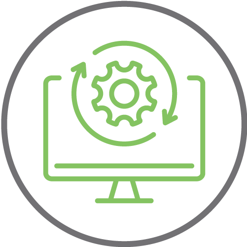 Computer screen overlaid with rotating gear