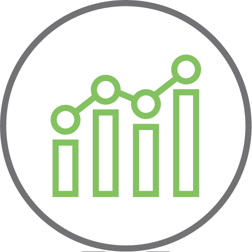 Scalability chart icon representing growth from concept to deployment.